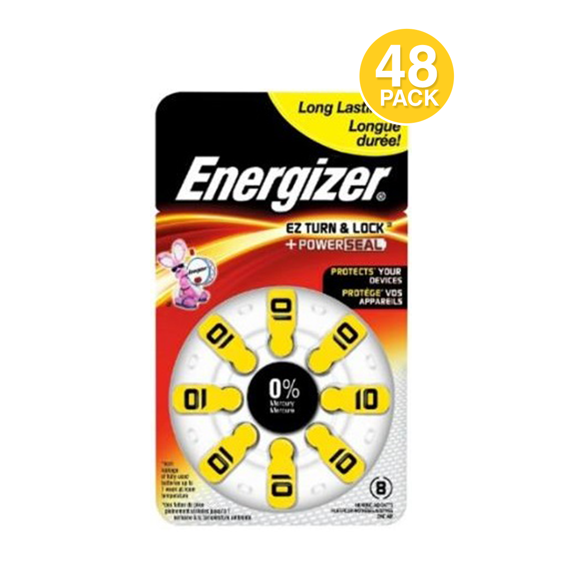Energizer AZ10 EZ Lock & Turn, Zero Mercury Hearing Aid Battery (48 pcs)
