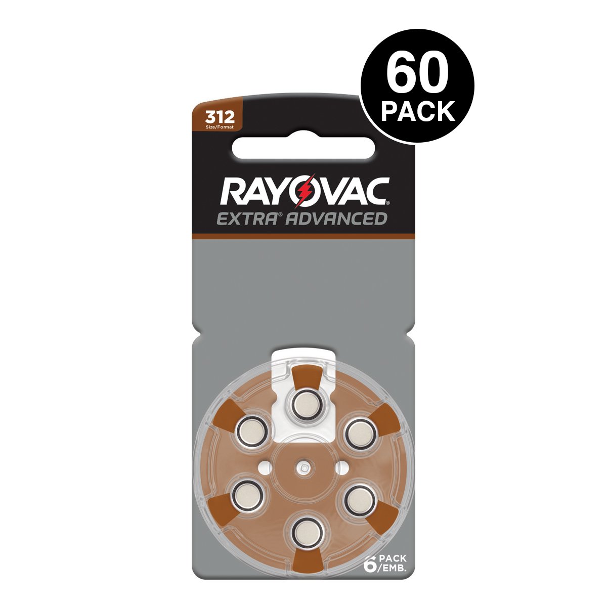 Rayovac Extra Advanced Hearing Aid Batteries Size 312 (60 pcs)