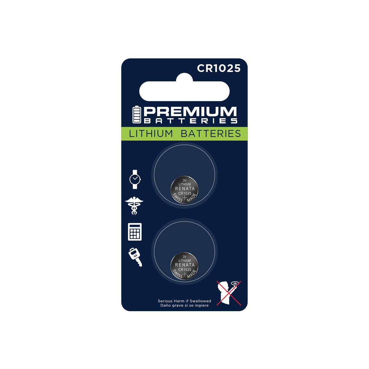 Premium Batteries CR1025 Battery 3V Lithium Coin Cell (2 Renata Batteries) (Child Resistant Packaging)