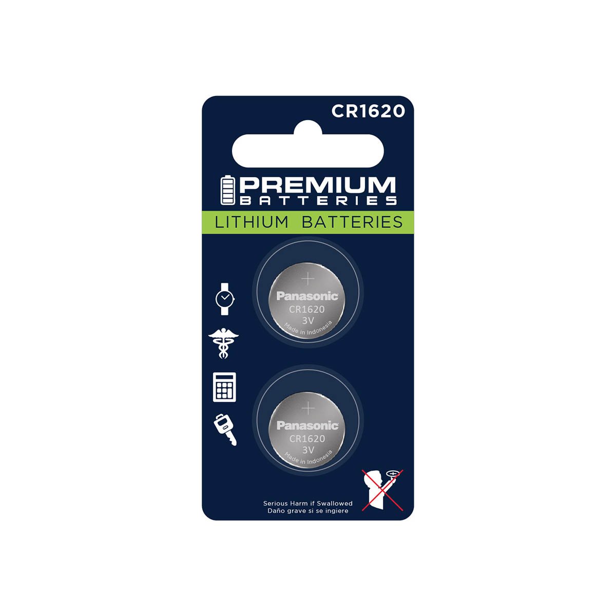 Premium Batteries CR1620 Battery 3V Lithium Coin Cell (2 Panasonic Batteries) (Child Resistant Packaging)