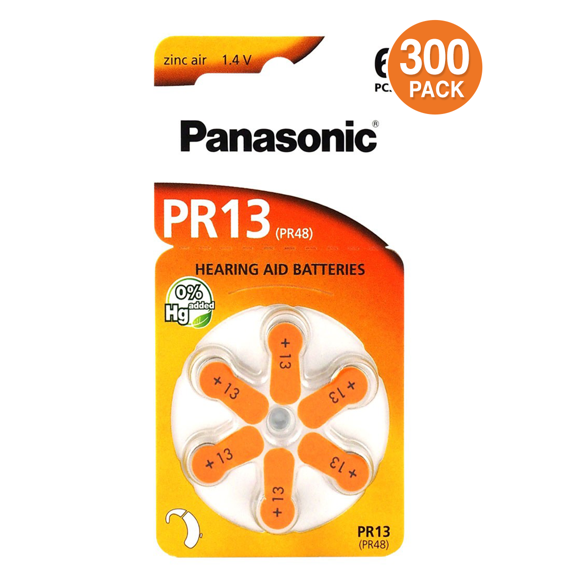 Panasonic Size 13 Hearing Aid Batteries 1.4 Volt Zinc Air (300 Batteries)