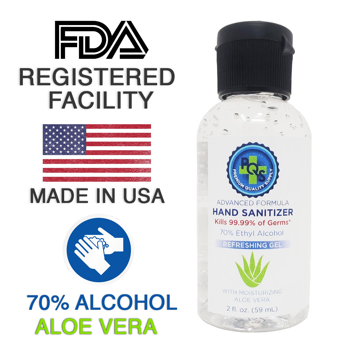 Gel Hand Sanitizer 2 OZ - 70% Alcohol w/ Aloe