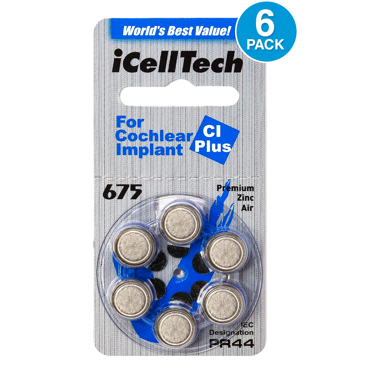 iCelltech Platinum Plus Size 675P Cochlear Implant Battery (6 pcs.)