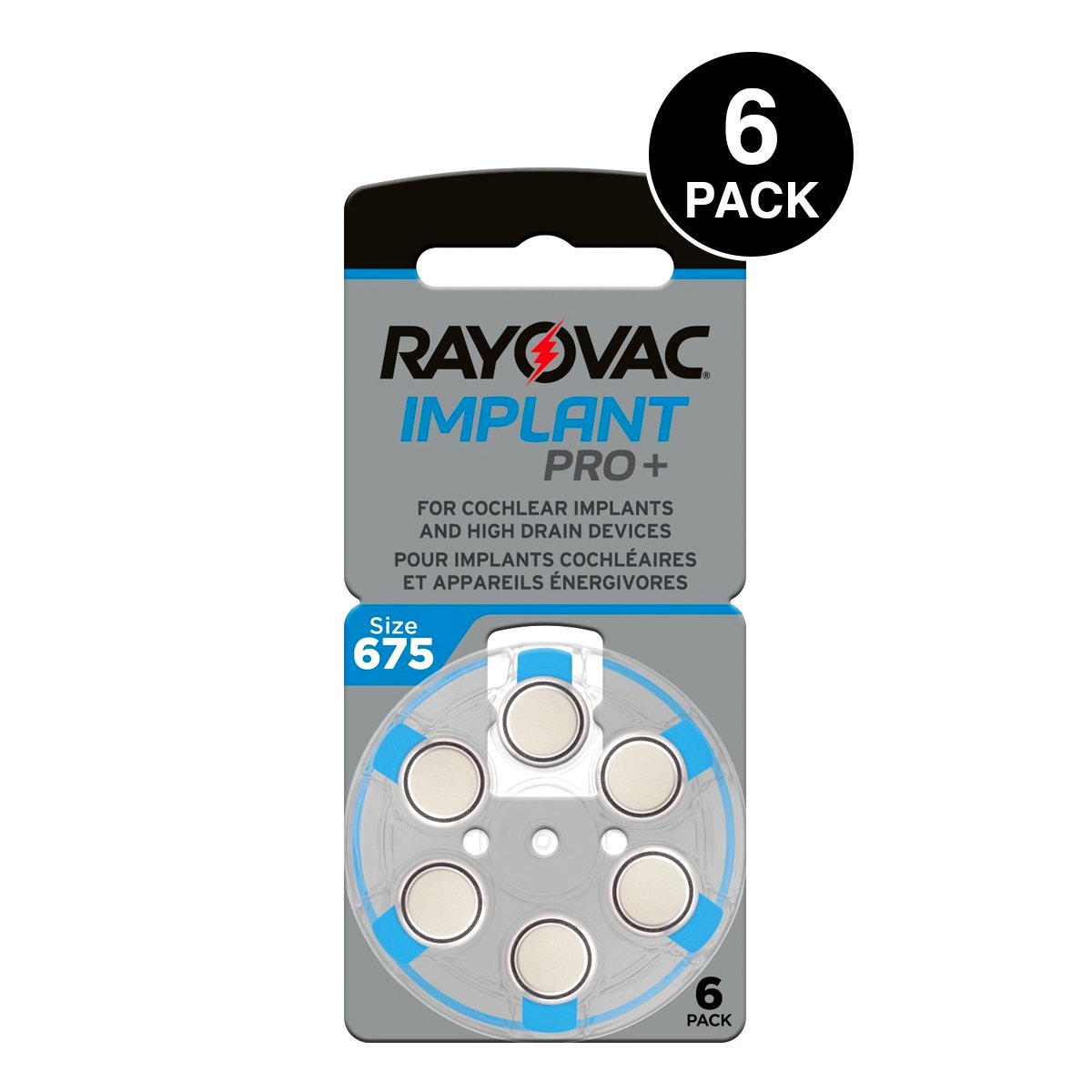 Rayovac Implant Pro, 675P Cochlear Implant Batteries (6 Pcs)
