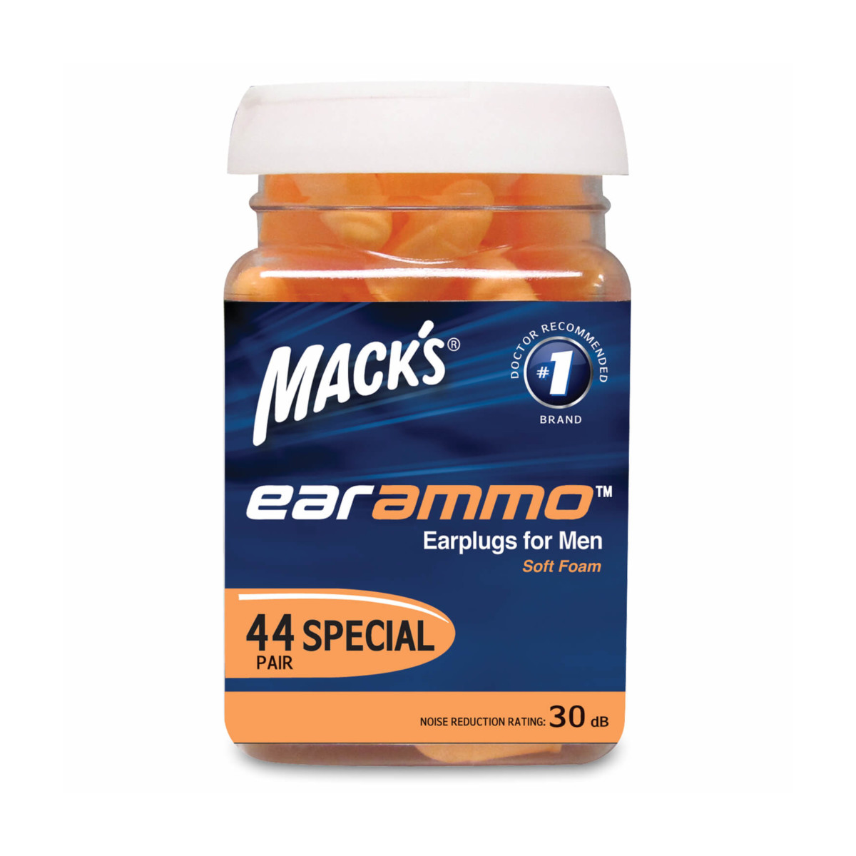 Ear Ammo Soft Foam Earplugs for Men, 44 Pairs per Jar