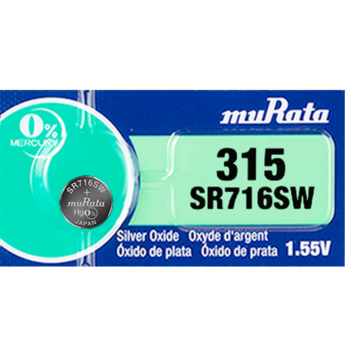 Murata 315 Battery  (SR716SW) (formerly SONY) 1.55V Silver Oxide (1 Battery)