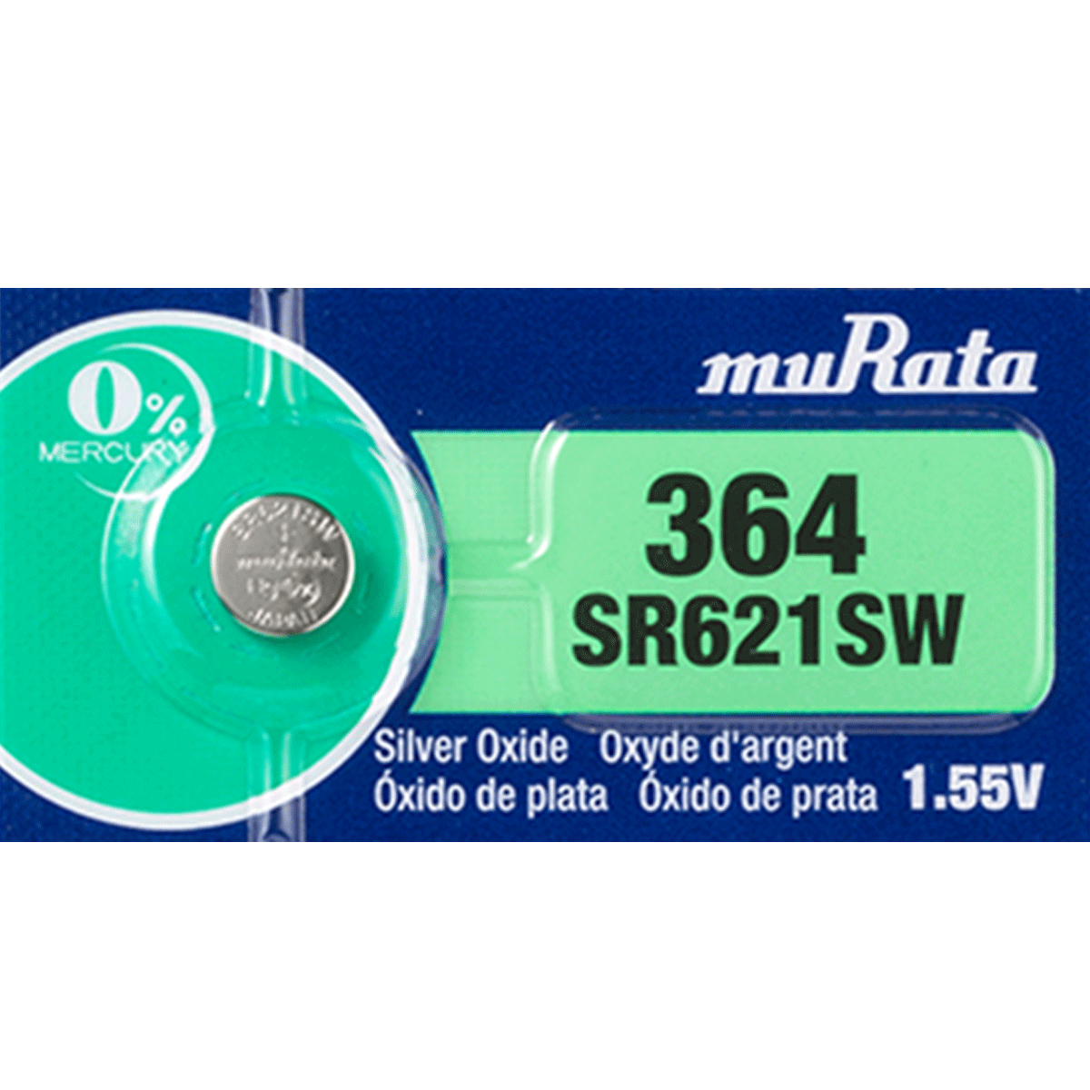 Murata 364 Battery  (SR621SW) (formerly SONY) 1.55V Silver Oxide (1 Battery)