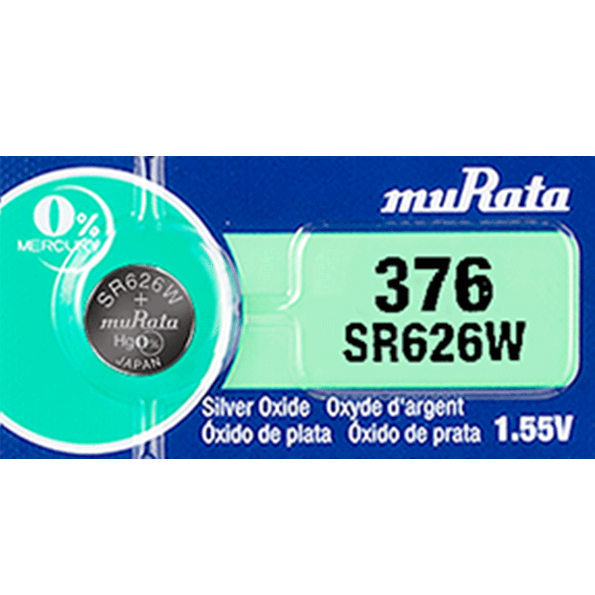 Murata 376 Battery (SR626) (formerly SONY) Mercury Free Silver Oxide 1.55V (1 Battery)