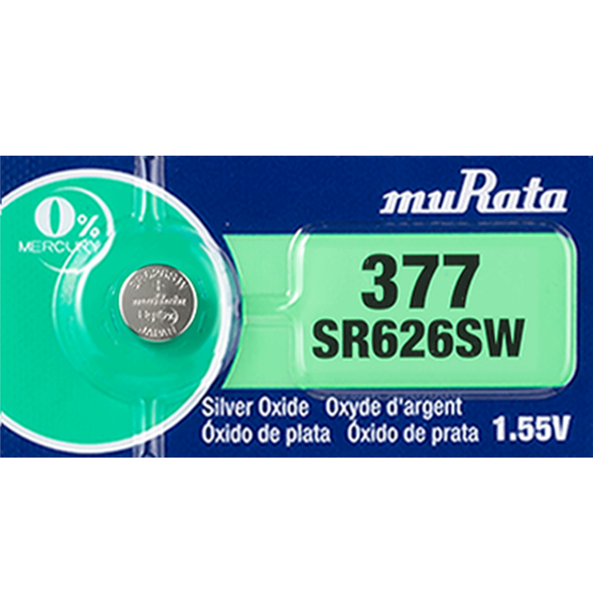 Murata 377 Battery  (SR626SW) (formerly SONY) 1.55V Silver Oxide (1 Pack)