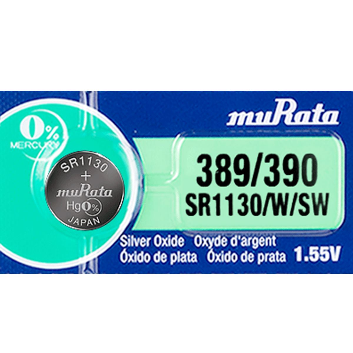 Murata 389/390 Battery (SR1130) (formerly SONY) Silver Oxide 1.55V  (1 Battery)