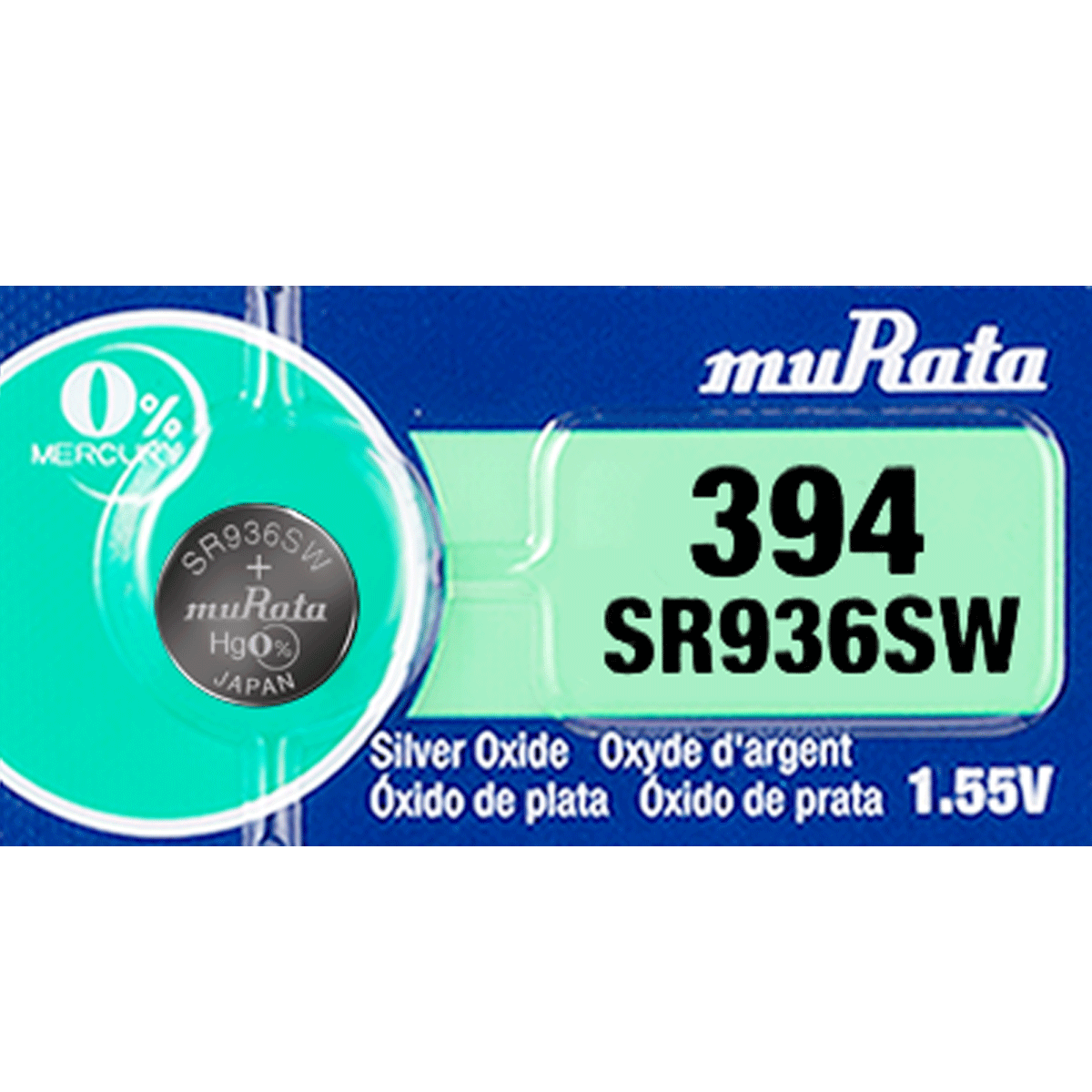 Murata 394 Battery (SR936SW) (formerly SONY) MF Silver Oxide, 1.55V, 70 mAh, (1 High Drain Battery)