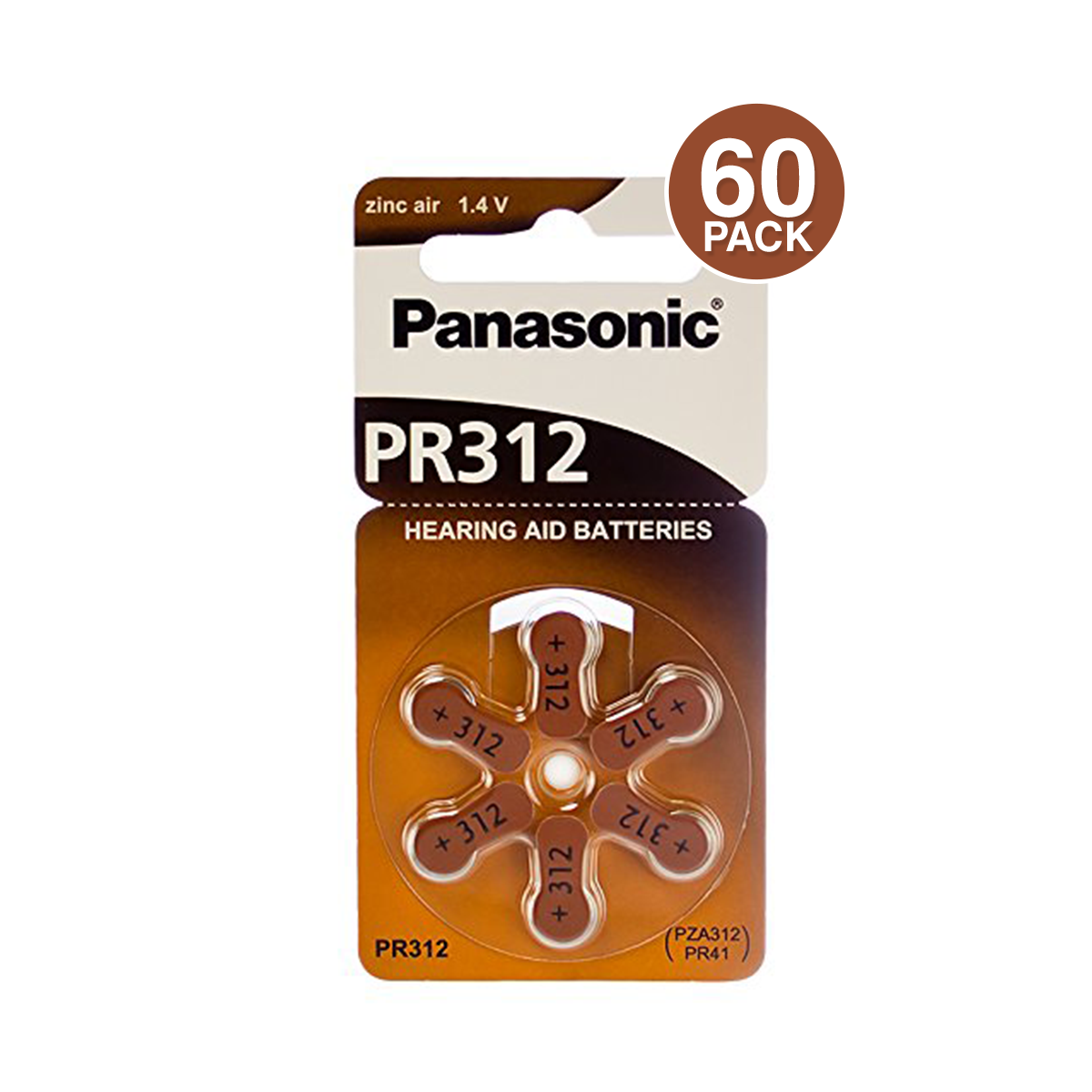 Panasonic Hearing Aid Battery, Size 312 (60 pc)