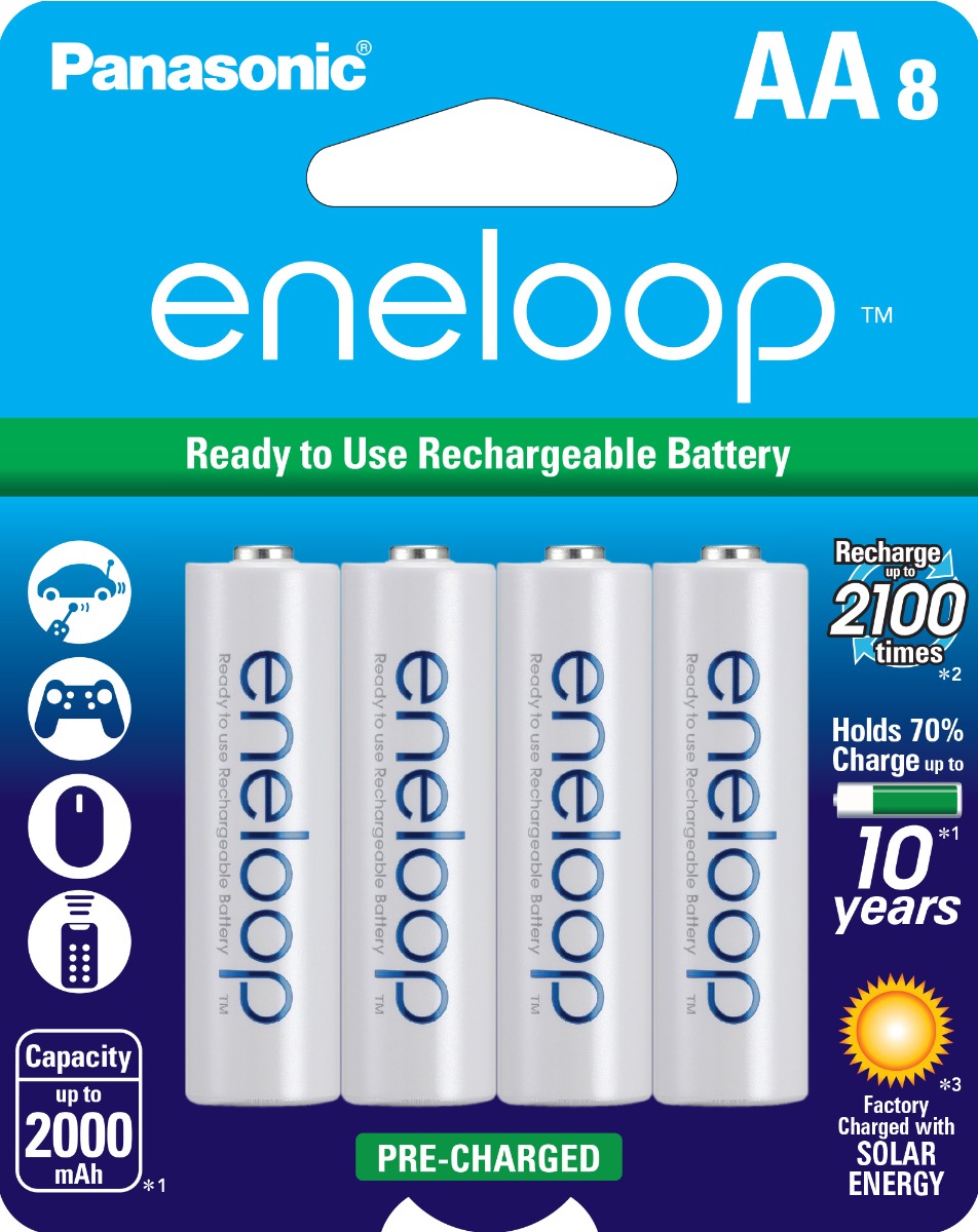  Panasonic Eneloop AA (2000mAh) Pre-Charged Rechargeable Ni-MH Batteries (8 Pack)