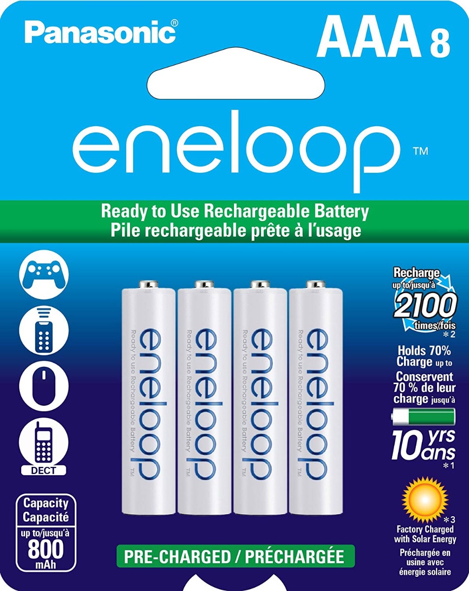 Panasonic Eneloop AAA (800mAh) Pre-Charged Rechargeable Ni-MH Batteries (8 Pack)