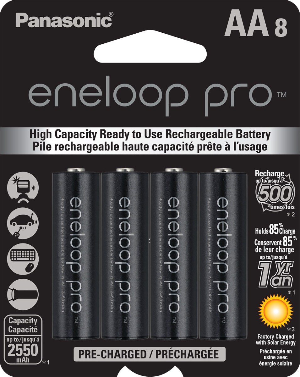 Panasonic Eneloop Pro AA (2550mAh) Pre-Charged Rechargeable Ni-MH Batteries (8 Pack)