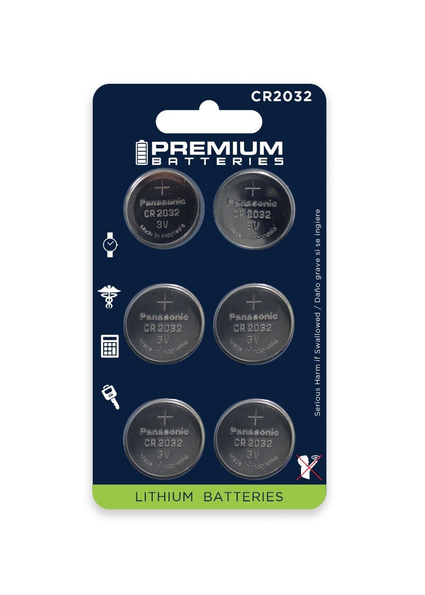 Premium Batteries CR2032 Battery 3V Lithium Coin Cell (6 Panasonic Batteries) (Child Resistant Packaging)