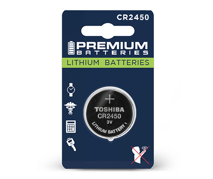 Premium Batteries CR2450 Battery 3V Lithium Coin Cell (1 Toshiba Battery)  (Child Resistant Packaging)