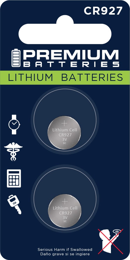 Premium Batteries CR927 Battery 3V Lithium Coin Cell (2 Batteries) (Child Resistant Packaging)