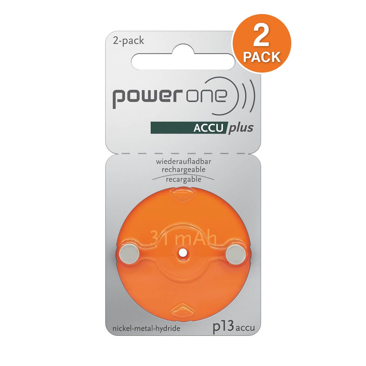 Power One ACCU Plus Rechargeable Battery, Size P13 (2 pcs.)