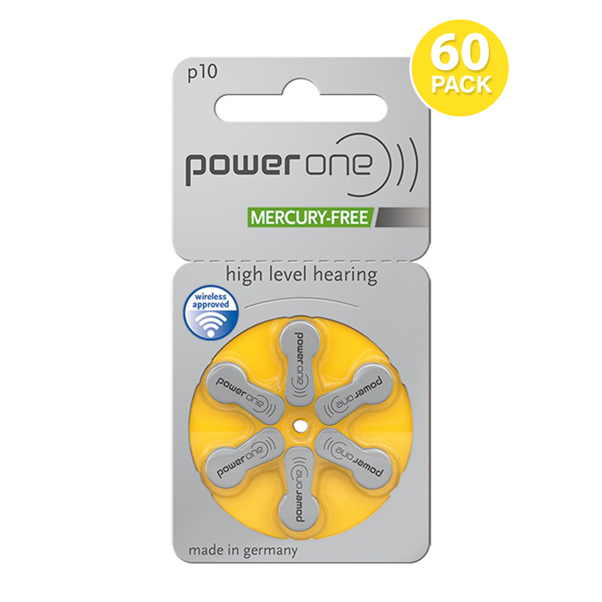 PowerOne Hearing Aid Batteries Size 13-10 Packs of 6 Cells 