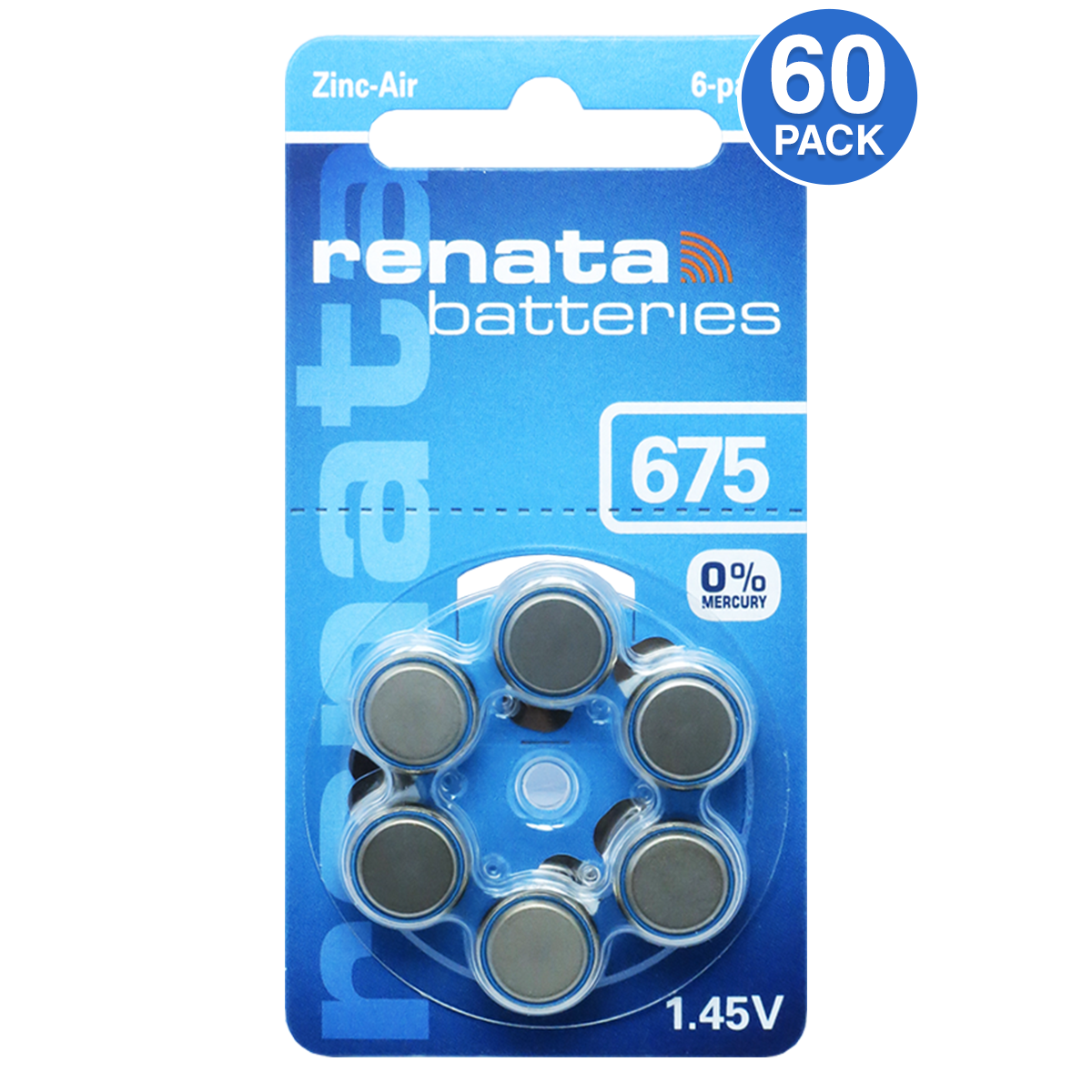 Renata Size 675 Hearing Aid Batteries (60 pack)