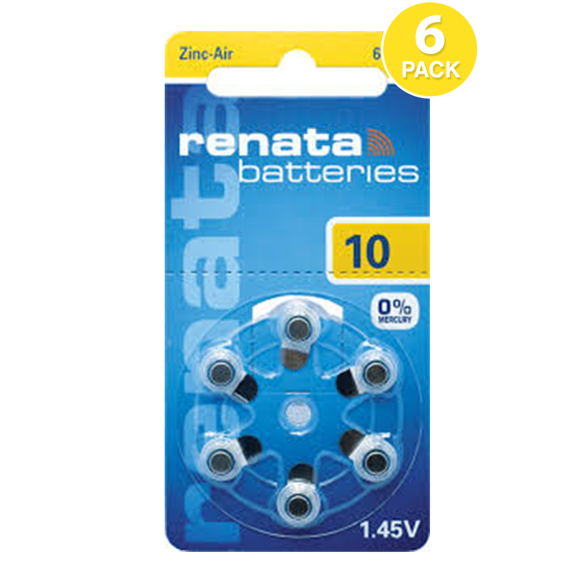 Renata Size 10 Hearing Aid Batteries ZA10  (6 pack)