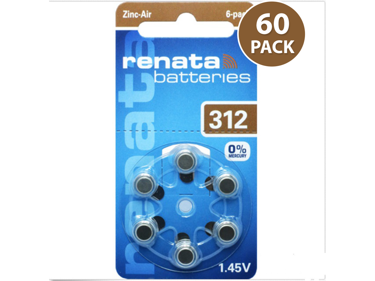 Renata Hearing Aid Batteries Size 312 (60 pack)