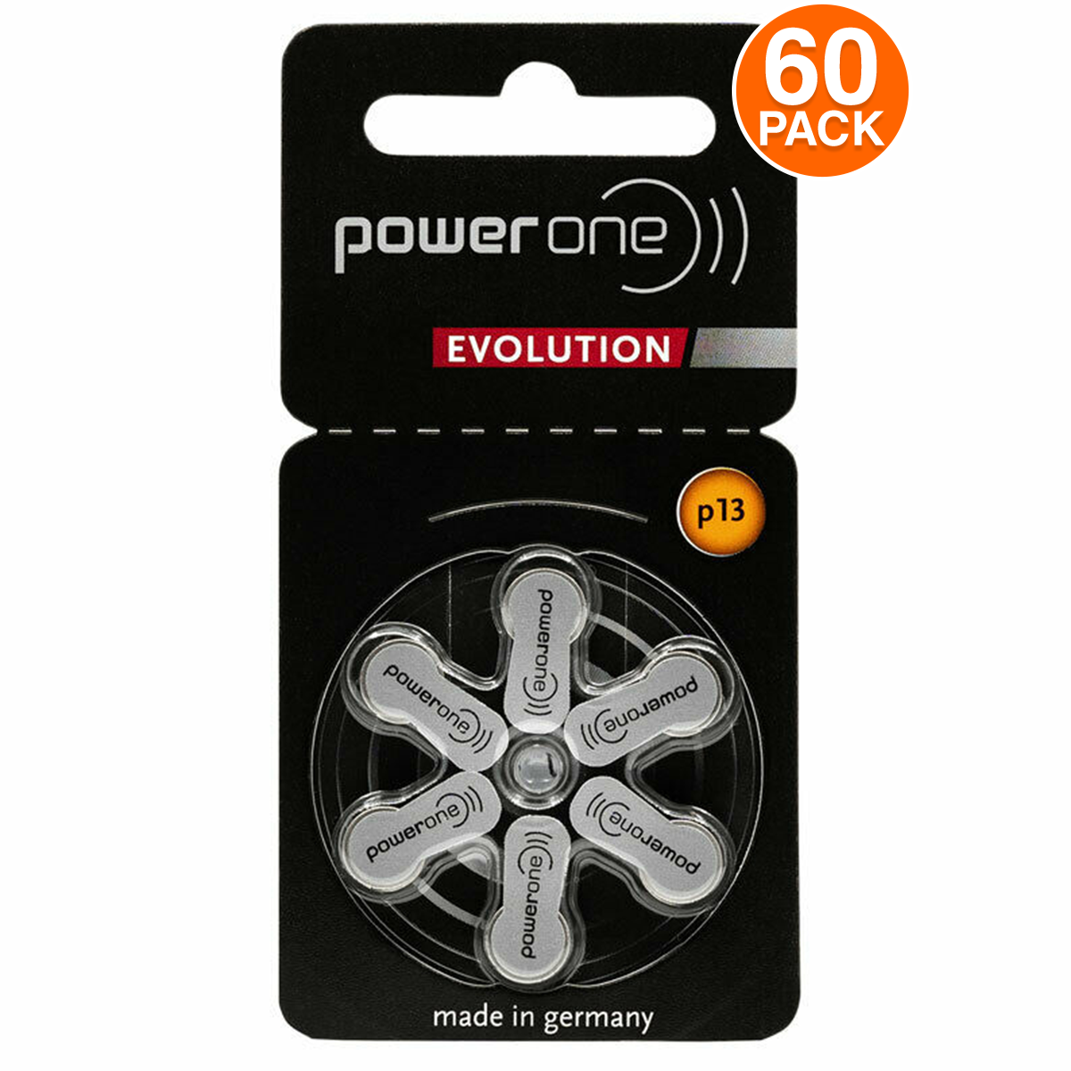 Power One Evolution Size 13 Hearing Aid Batteries (60 PCS)