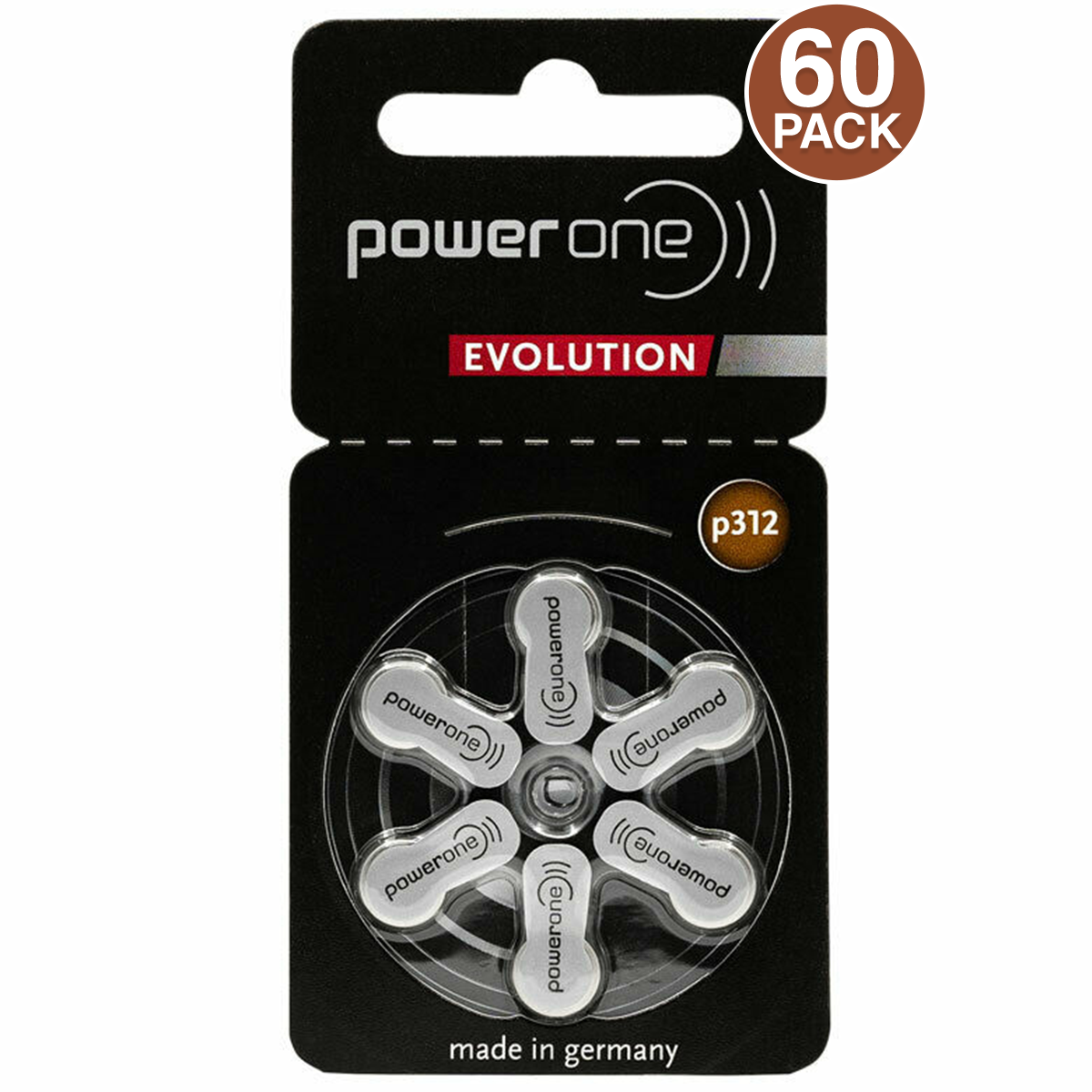Power One Evolution Size 312 Hearing Aid Batteries (60 PCS)