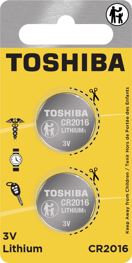 Toshiba CR2016 Battery 3V Lithium Coin Cell (2 PCS Child Resistant Blister Package)