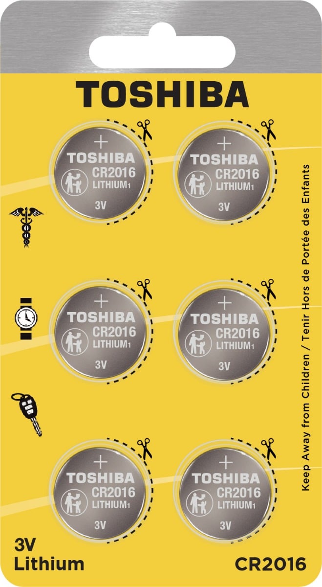 Toshiba CR2016 Battery 3V Lithium Coin Cell (6 PCS Child Resistant Blister Package)