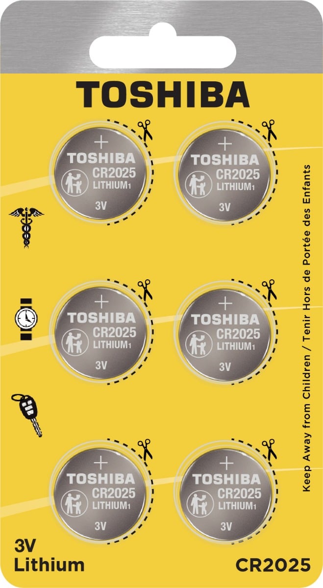 Toshiba CR2025 Battery 3V Lithium Coin Cell (6 PCS Child Resistant Blister Package) 