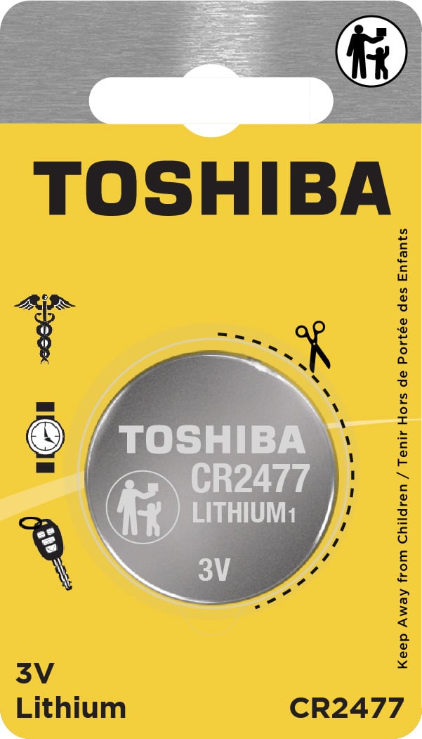 Toshiba CR2477 Battery 3V Lithium Coin Cell (1 PC Child Resistant Blister Package)
