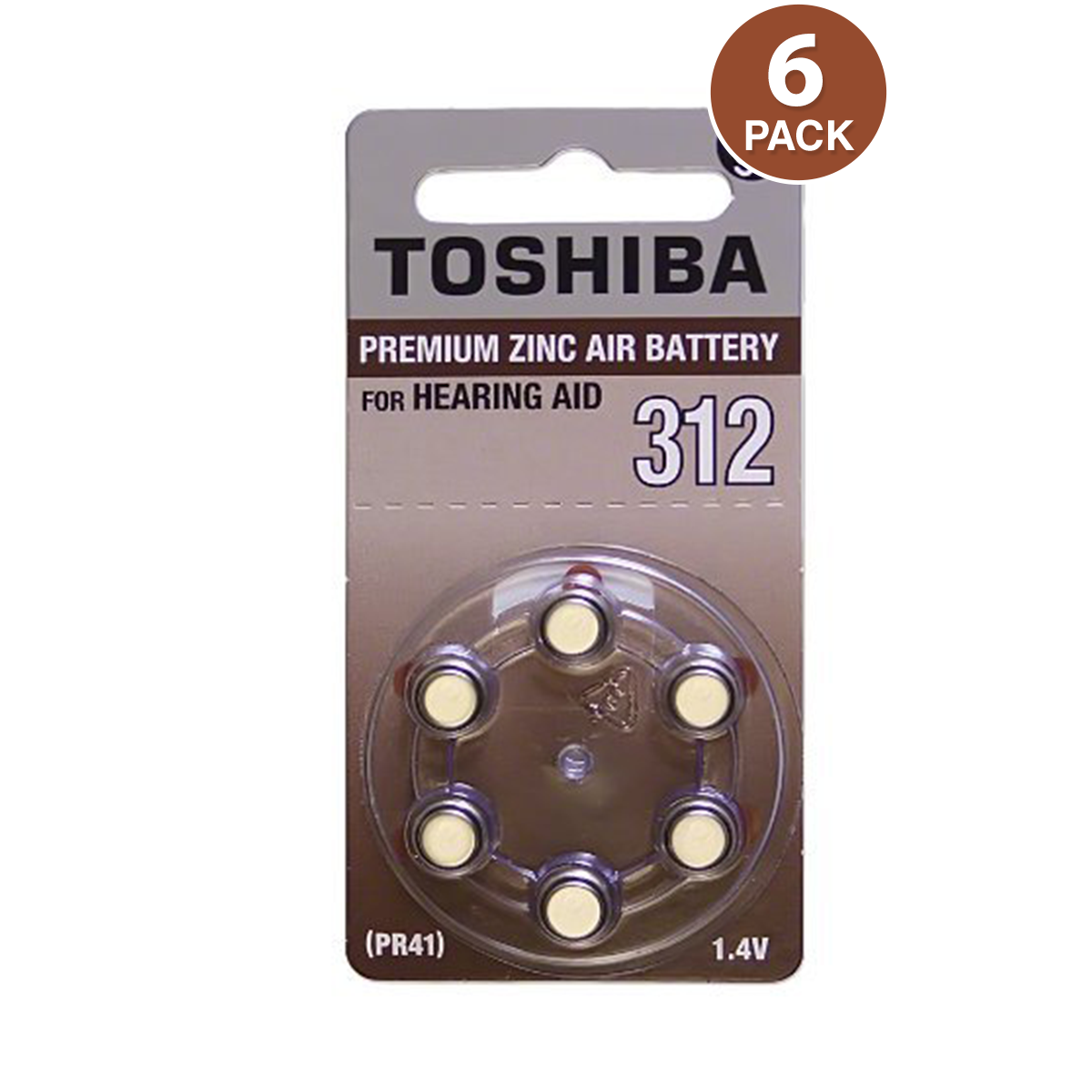 Toshiba Hearing Aid Batteries Size 312 PR41 (6 Batteries)