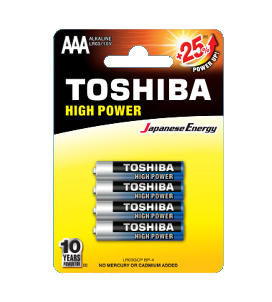 Toshiba Size AAA High Power Alkaline Batteries, LR03GCP-BP-4CN (4 Pack)