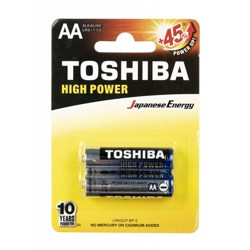 Toshiba Size AA High Power Alkaline Batteries, LR6GCP-BP-2CN (2 Pack)
