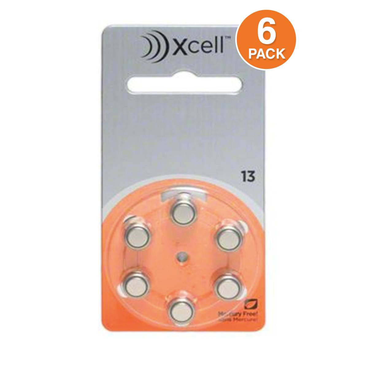 Xcell (Made by Rayovac) Hearing Aid Batteries, Size 13, MERCURY FREE (6 Pcs)