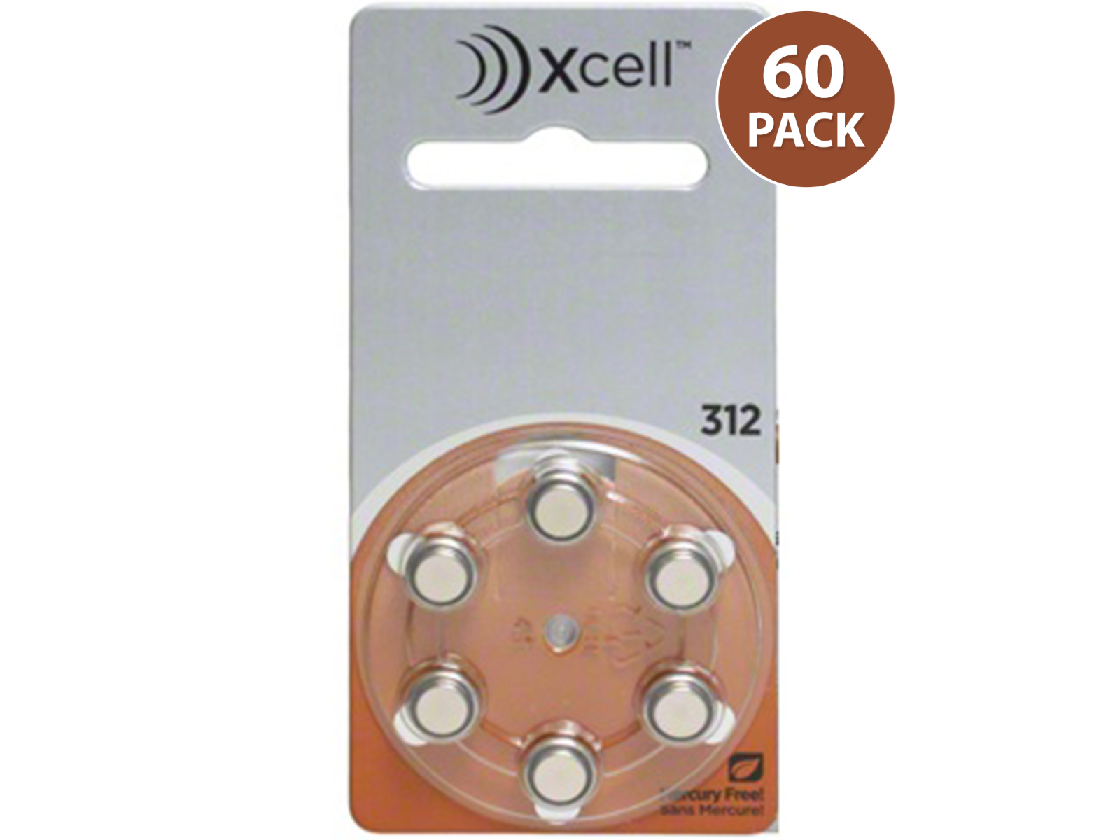 Xcell (Made By Rayovac) Size 312, Mercury Free Hearing Aid Batteries, 60 Pcs