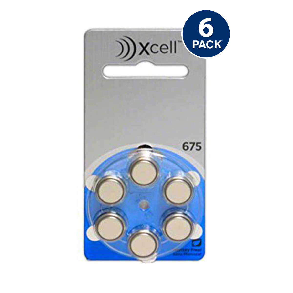 Xcell (Made By Rayovac) Mercury Free Hearing Aid Batteries, Size 675 (6 pcs)