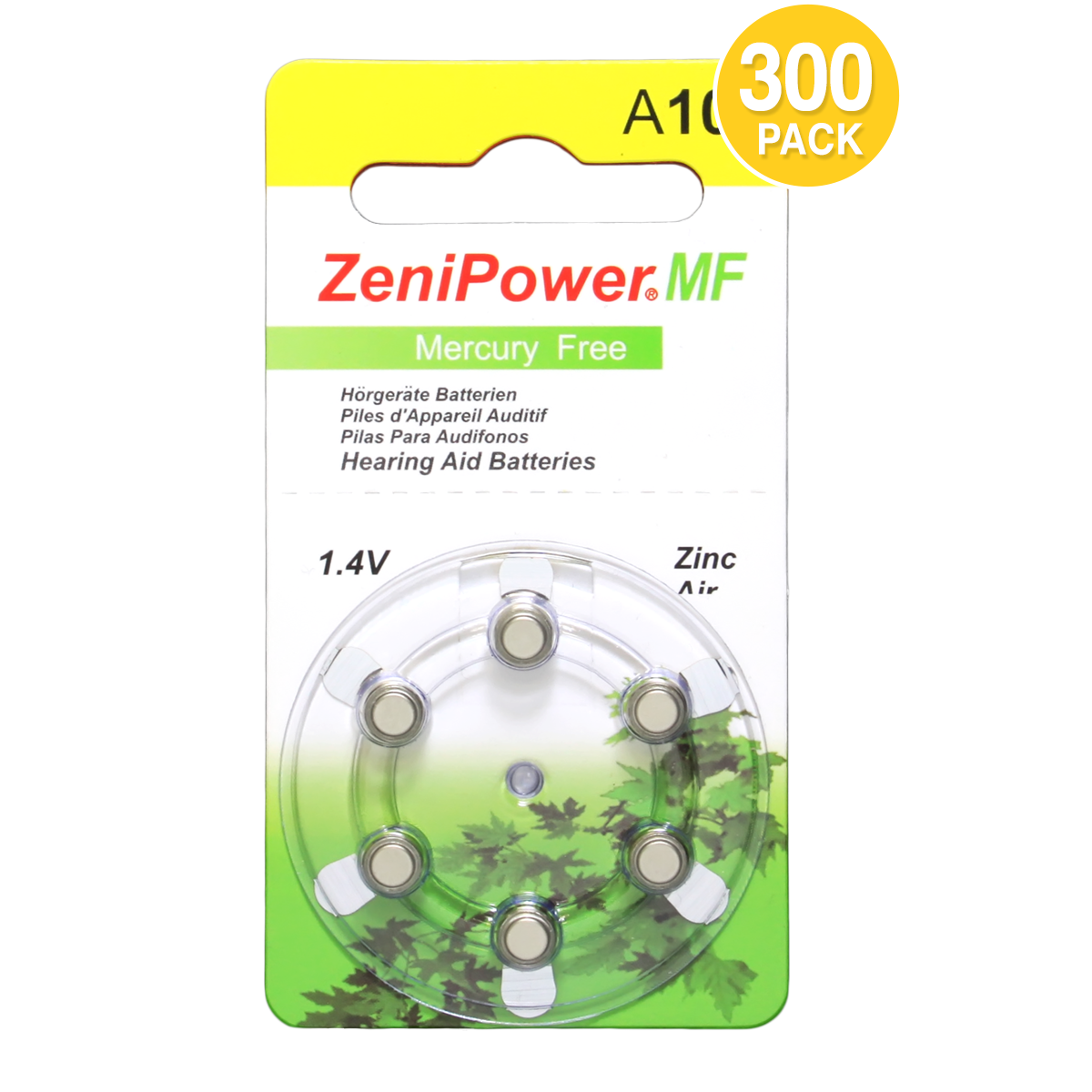 ZeniPower Size 10 Hearing Aid Battery, Mercury-Free (300 pcs.)
