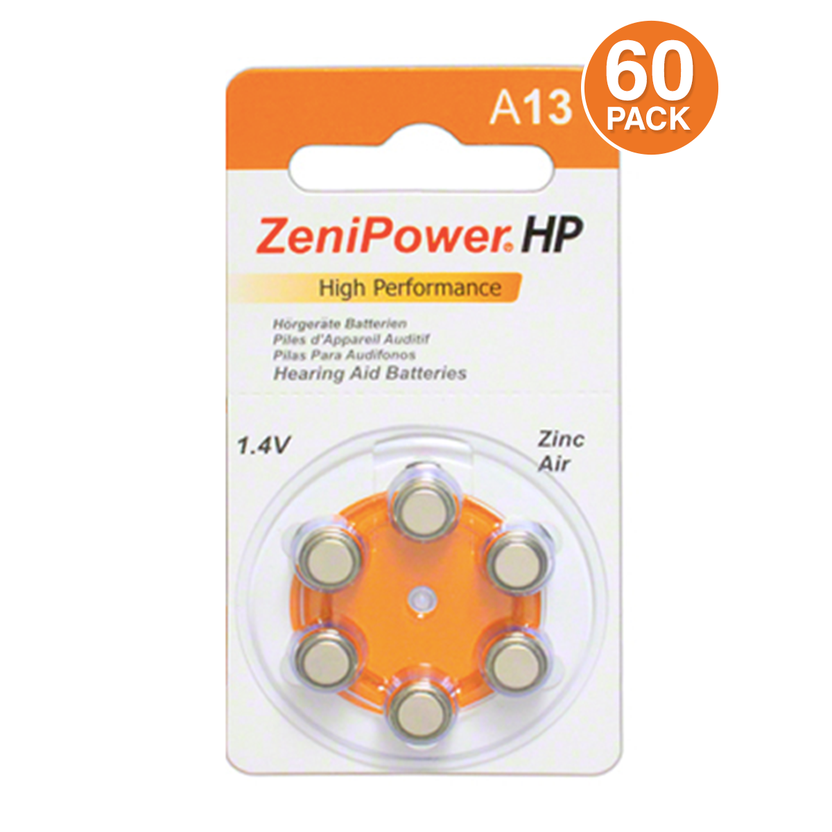 ZeniPower A13 Hearing Aid Battery 60 pcs - MERCURY FREE