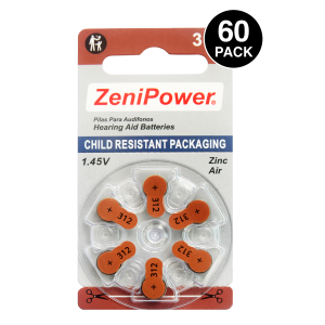 Varta Powerone Size 312 Hearing Aid Batteries - Pack Of 60, Mercury-Free Zinc-Air Batteries (Brown, 1.45V)