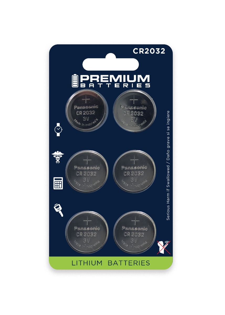 Premium Batteries CR2032 Battery 3V Lithium Coin Cell (6 Panasonic  Batteries) (Child Resistant Packaging)